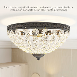 Lámpara de Techo de Cristal Clásica con 2 Casquillos E14, 40W, Plafón de Techo Vintage con 168 Cuentas de Cristal para Dormitorio, Salón, Cocina y Comedor, Negro