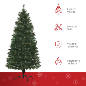 HOMCOM Árbol de Navidad 150 cm Artificial con 219 Agujas de Pino de PVC Ignífugo Base Plegable y Soporte de Acero Montaje Rápido Decoración Navideña para Interiores Verde