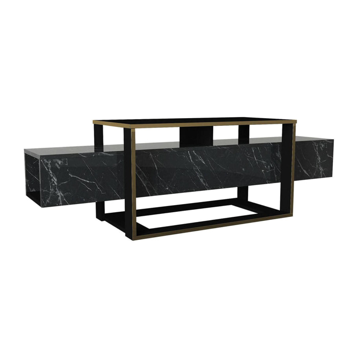 Mobile porta TV Dgiacint, Credenza da soggiorno, Armadio basso per TV, Base parete attrezzata, 160x46h50 cm, Nero e Oro