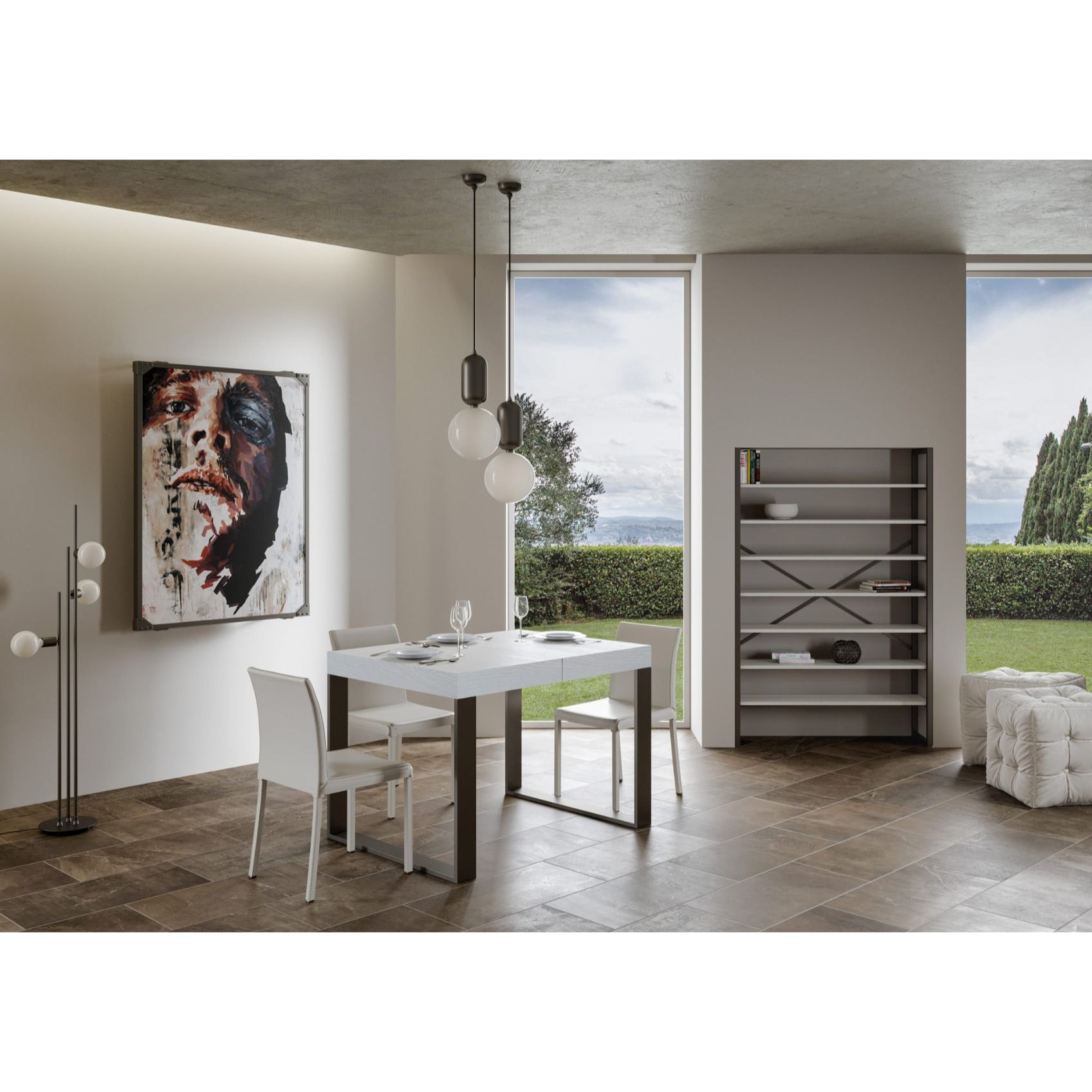 Mesa extensible 120x90/224 cm Tecno Premium Fresno Blanco estructura Antracita