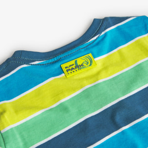 Camiseta listada niÃ±o, algodÃ³n, estampado de rayas, verde