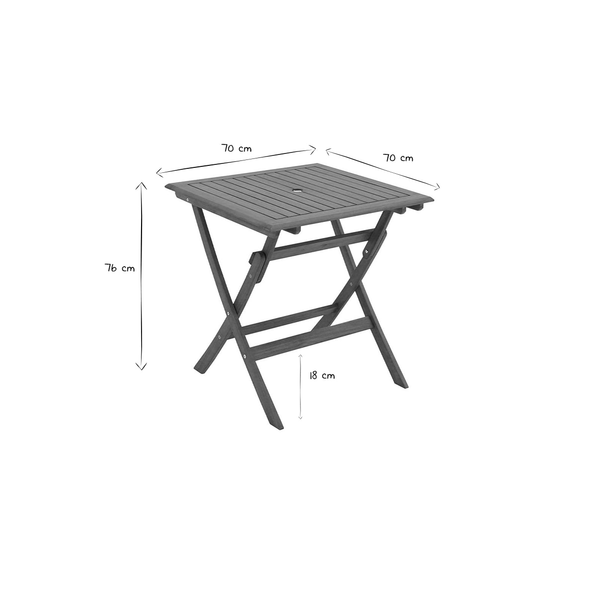 Table de jardin carrée pliante en bois massif L70 cm FUEGO