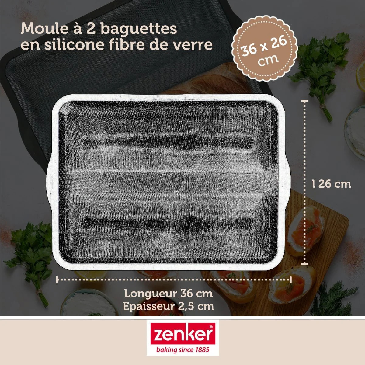Set à pâtisserie 1 moule à baguettes en silicone fibre de verre 2 bols à mixer 1 verre mesureur 1 spatule Zenker
