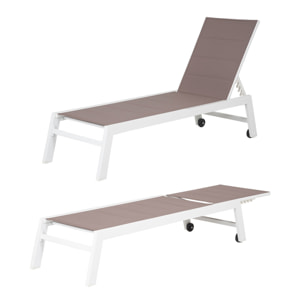 Set bain de soleil et table d'appoint BARBADOS en textilène taupe - aluminium blanc