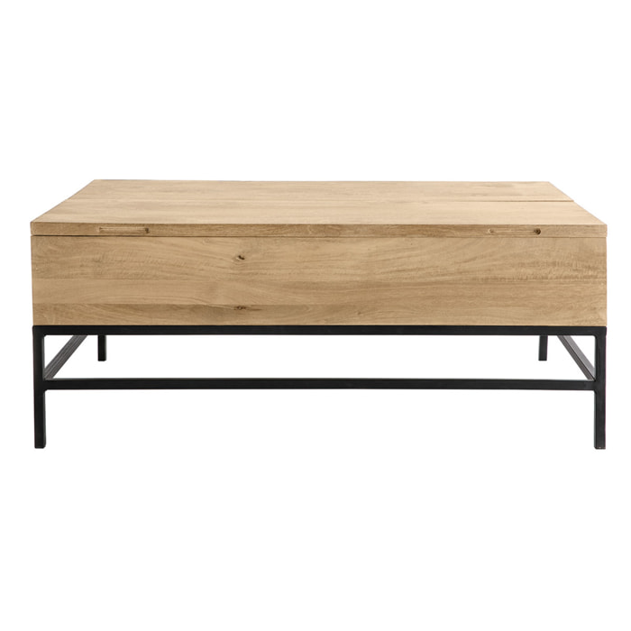 Table basse relevable industrielle bois manguier massif et métal noir L110 cm YPSTER
