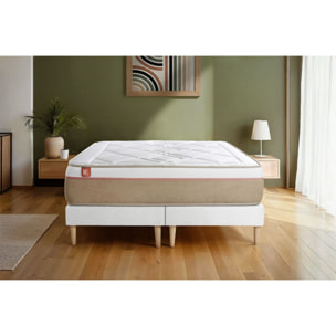 Ensemble Matelas Le Soyeux - 24cm - Ressorts ensachés et mémoire de forme - Equilibré - Sommier Tapissier Blanc