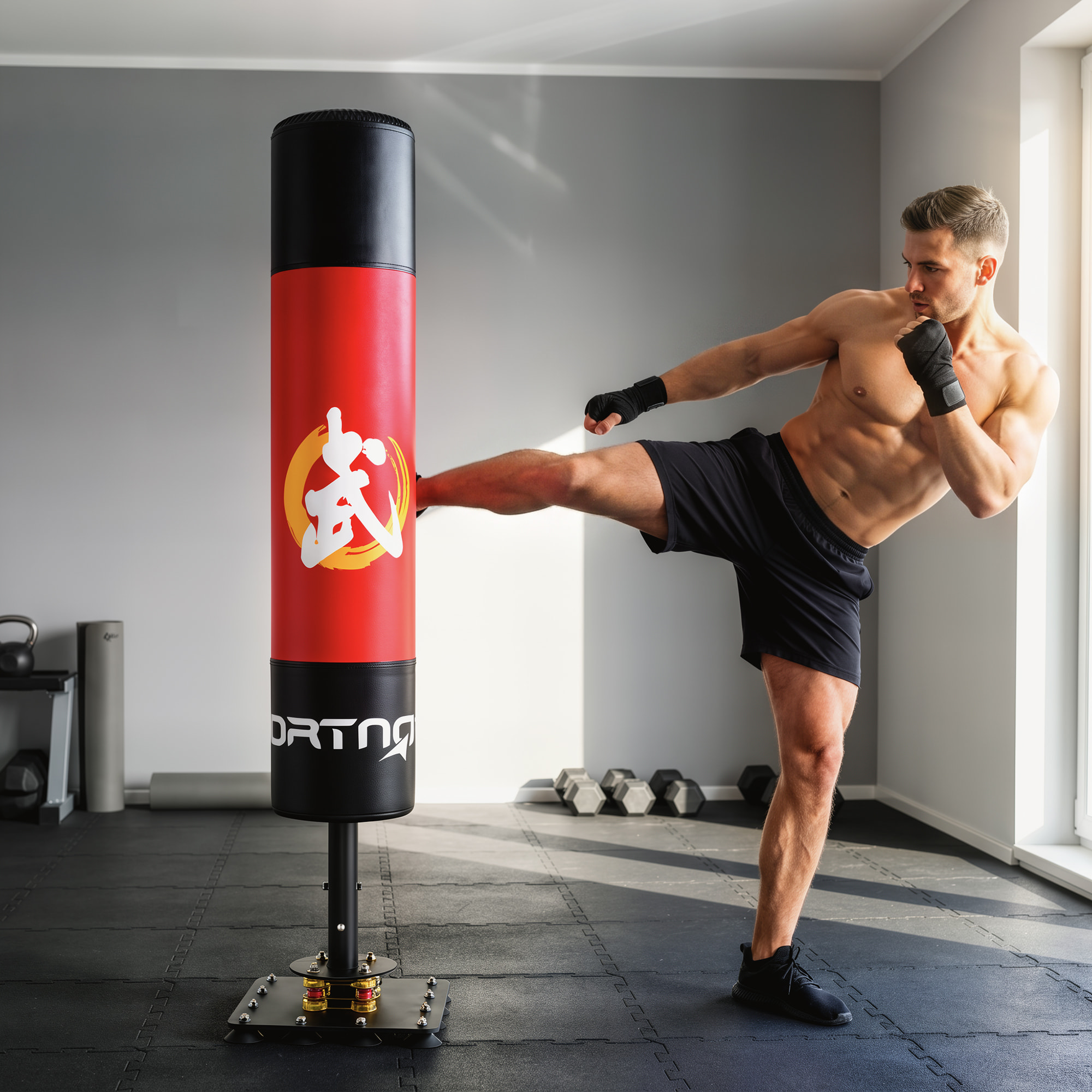 Saco de Boxeo de Pie para Adultos 156 cm, Punching Ball Pesado con 12 Ventosas, Absorción de Impactos, para Kickboxing, MMA, Muay Thai, Entrenamiento en Casa