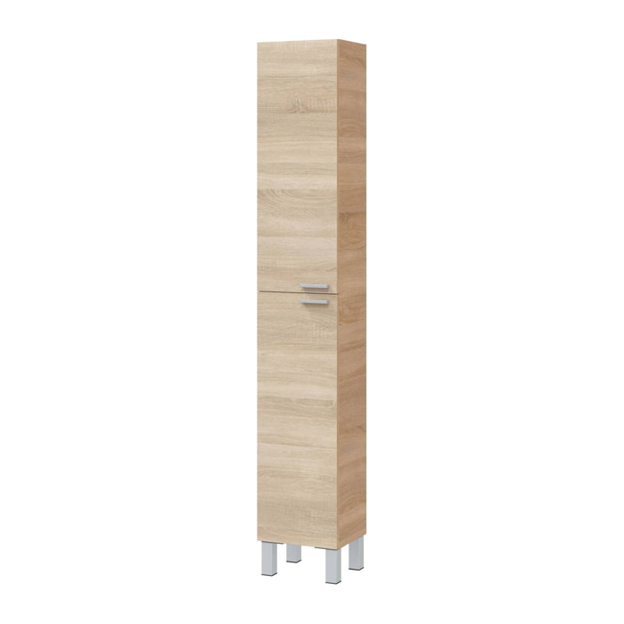 Mobile colonna Ark, Mobile per bagno a 2 ante, Armadio pensile con 2 ripiani, 30x25h182 cm, Rovere