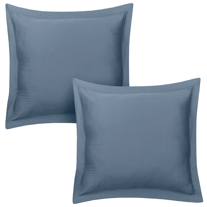 Lot de 2 taies d'oreiller satin de coton bleu