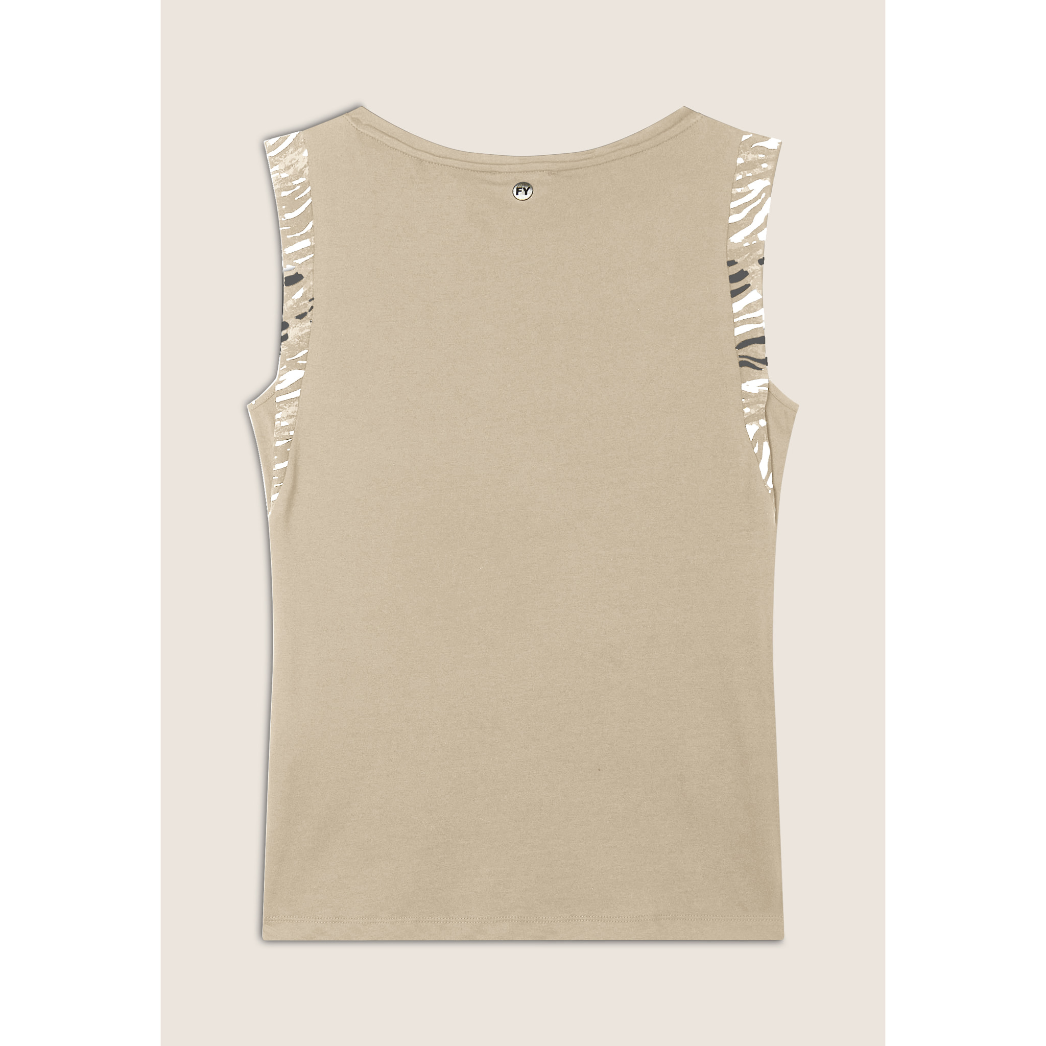 T-shirt senza maniche con dettagli dorati e animalier