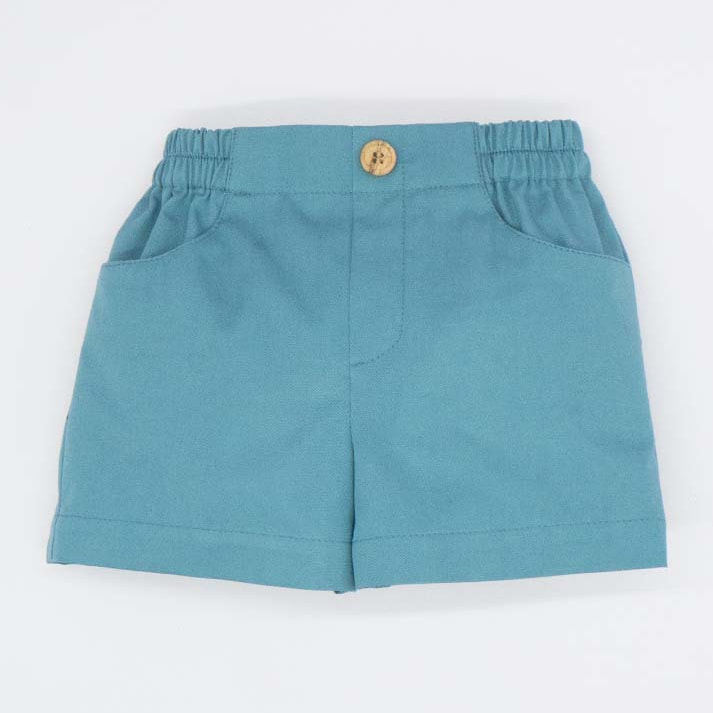 BERMUDA SARGA AZUL CON BOLSILLOS Y BOTÓN
