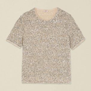 Oltre - Camiseta de tul con lentejuelas - Oro