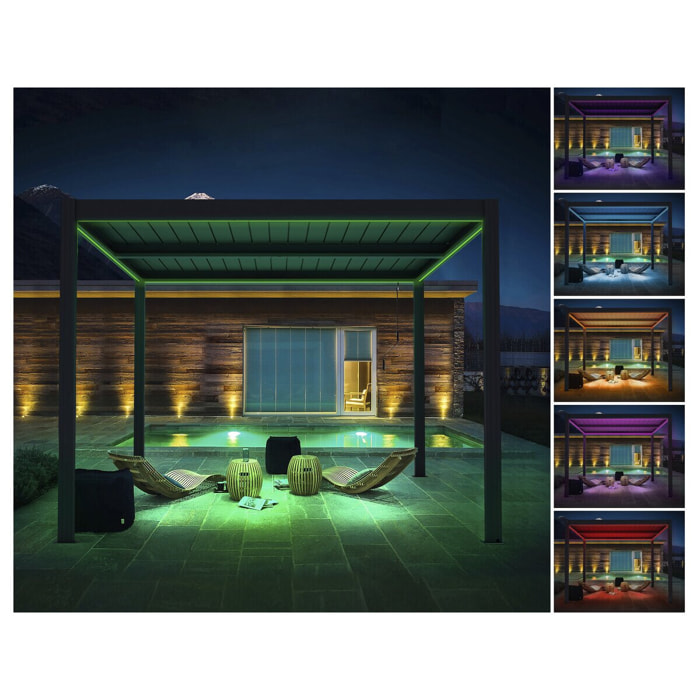 Pergola bioclimatique avec led "Windsor premium" en aluminium 3 x 4 - Gris