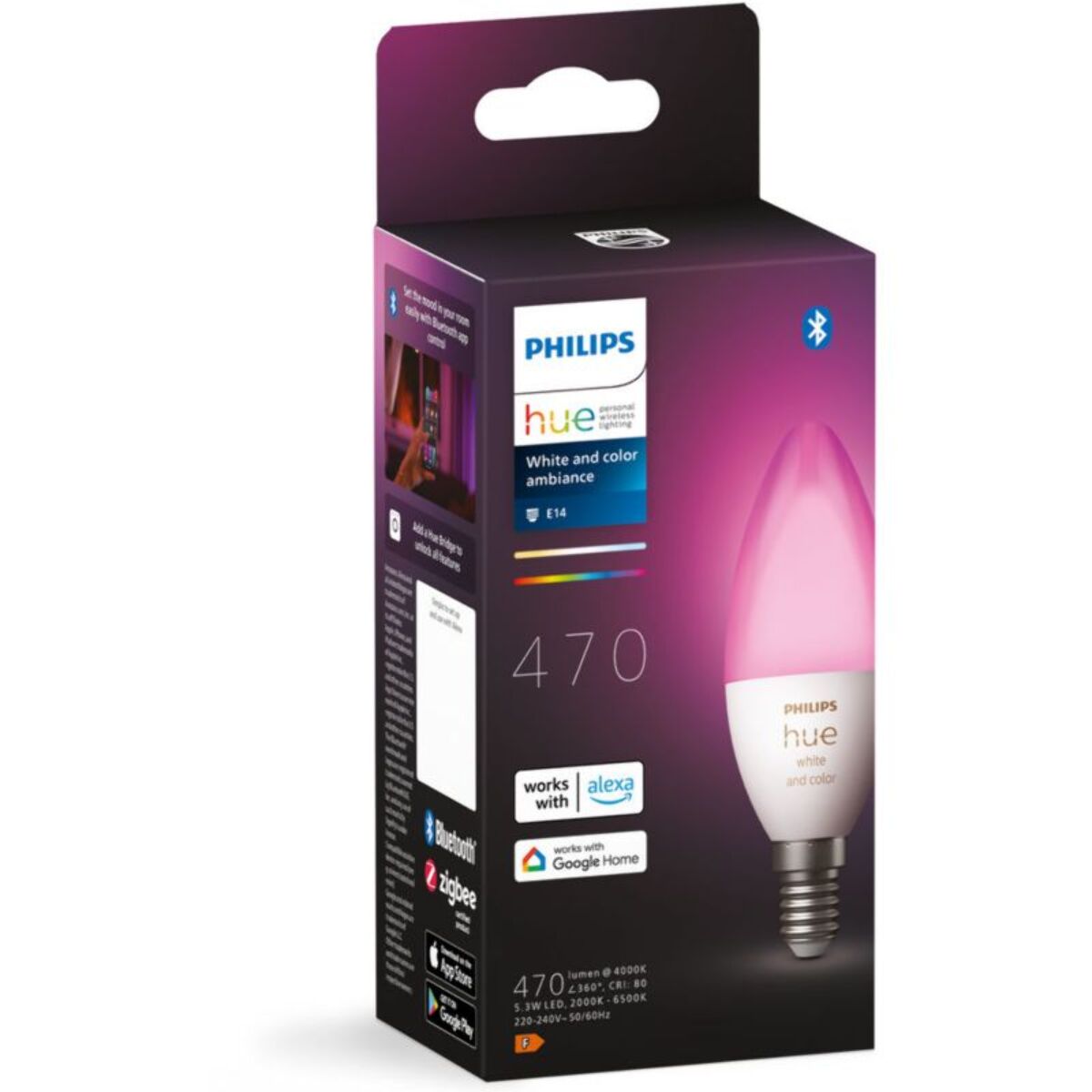 Ampoule LED connectée PHILIPS HUE E14 White&Color Ambiance Flamme