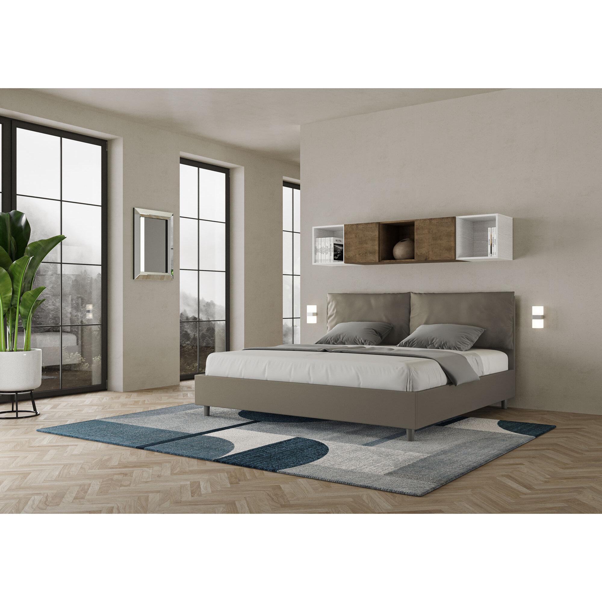 Lit king size sans sommier rembourré 200x210 similicuir cappuccino Antea Large