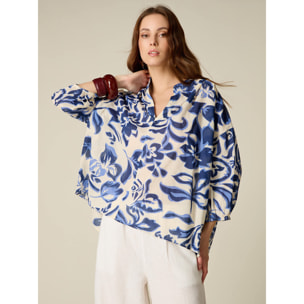 Oltre - Blusa in cotone fantasia - Blu