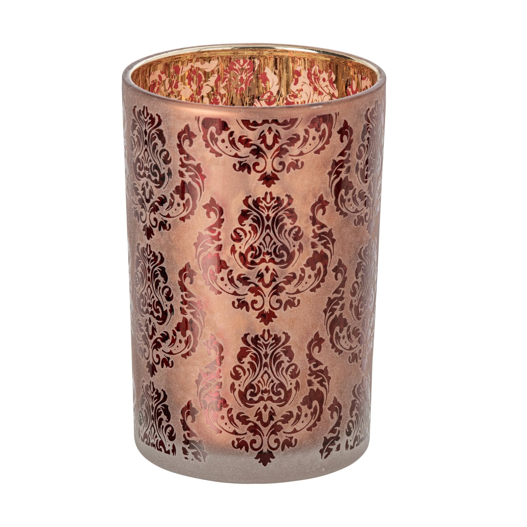 J-Line photophore fleurs - verre - bordeaux/corail - large - set de 2