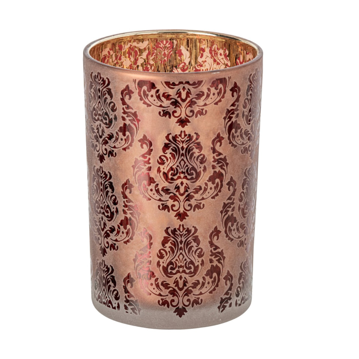 J-Line photophore fleurs - verre - bordeaux/corail - large - set de 2