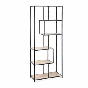 Etagère bibliothèque industrielle métal et décor bois 6 niveaux LOFT