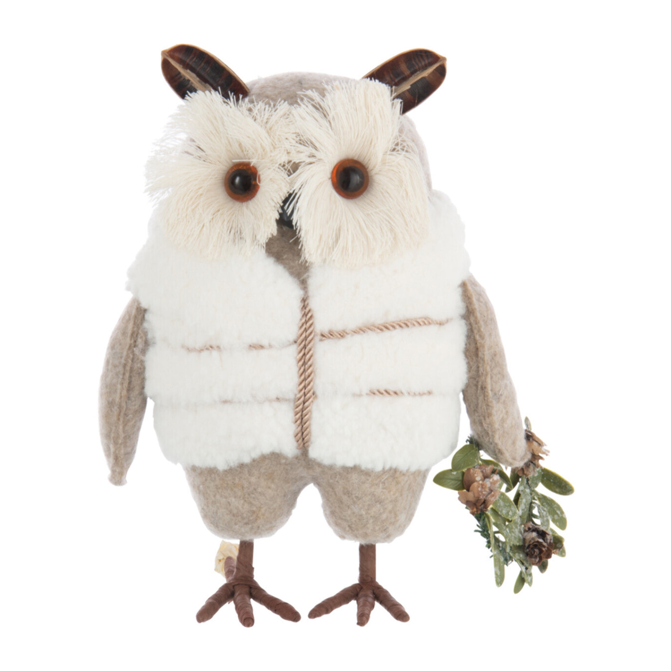 J-Line figurine Hibou + Manteau - polyester - beige/blanc - small