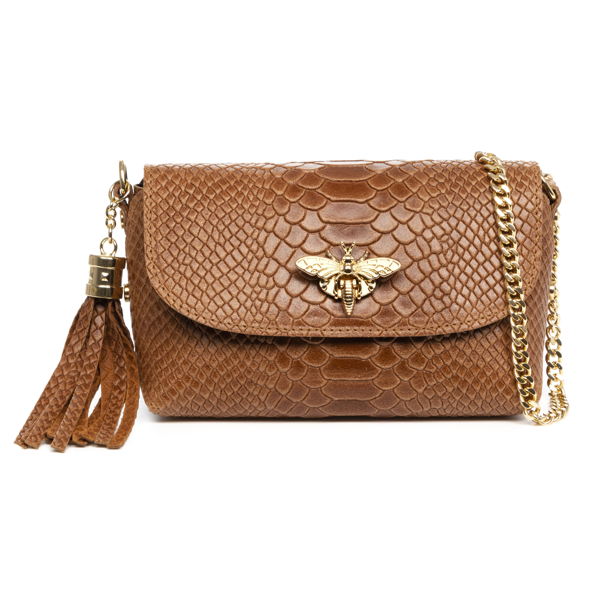 Amblar borsa a tracolla donna. Pelle autentica scamosciata stampa serpente.