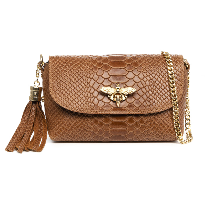 Amblar borsa a tracolla donna. Pelle autentica scamosciata stampa serpente.