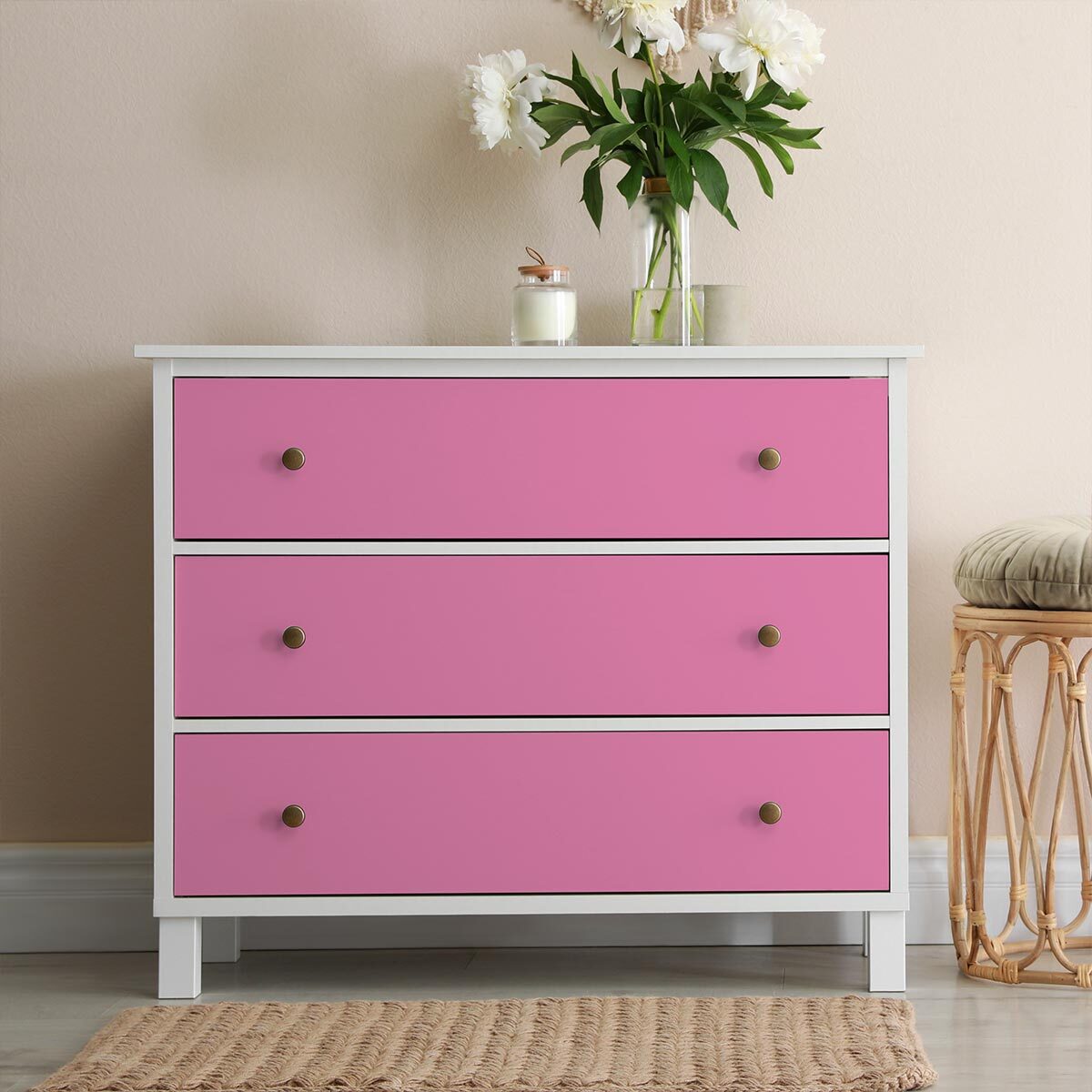 Rouleau adhésif décoratif Vinyle au Mètre - Rose - Sticker Lavable Imperméable Mur Cuisine Meubles