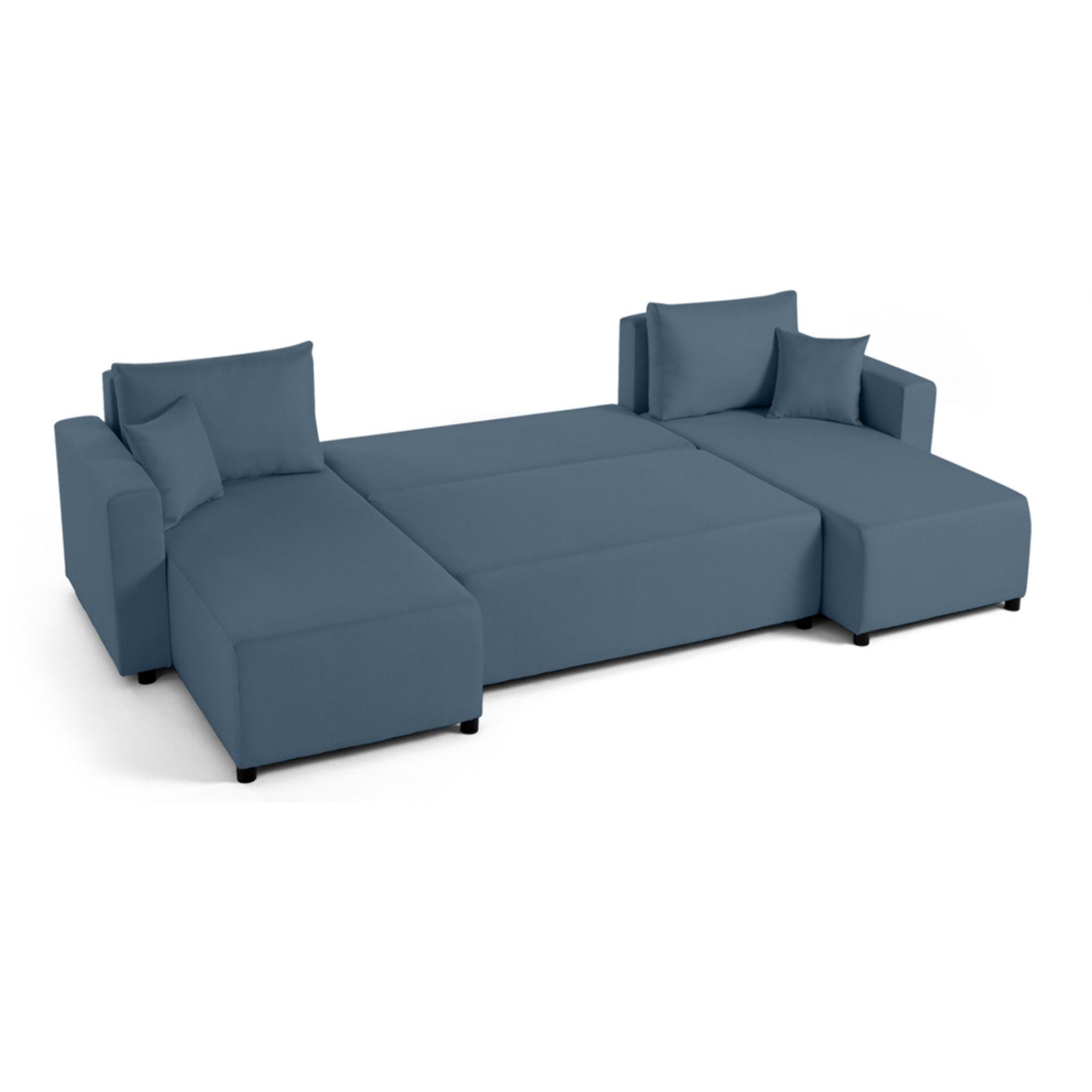Regala - canapé panoramique - 7 places - convertible avec coffre - en tissu - Bleu Ardoise