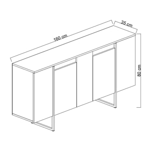 Credenza Dgarzitt, Buffet da soggiorno, Madia da salotto, Dispensa da cucina, 160x35h80 cm, Noce e Oro