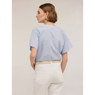 Motivi - T-shirt bimaterica con ricamo di perle - Bianco