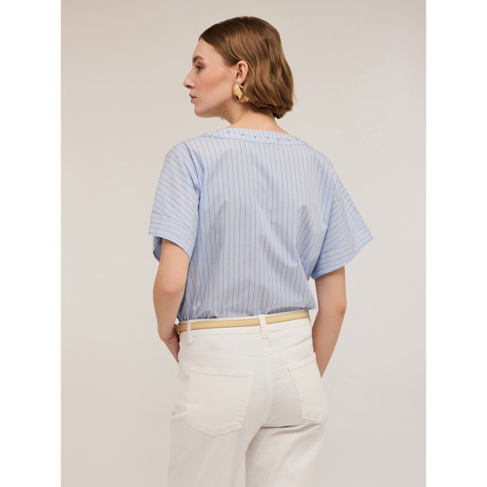 Motivi - T-shirt bimaterica con ricamo di perle - Bianco