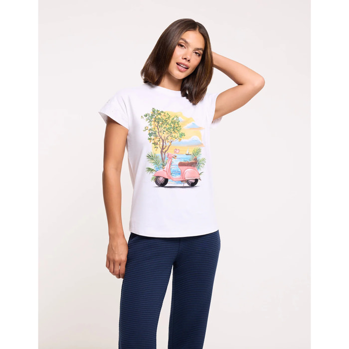 Camiseta Vespa Manga Corta Blanco - Cilemon