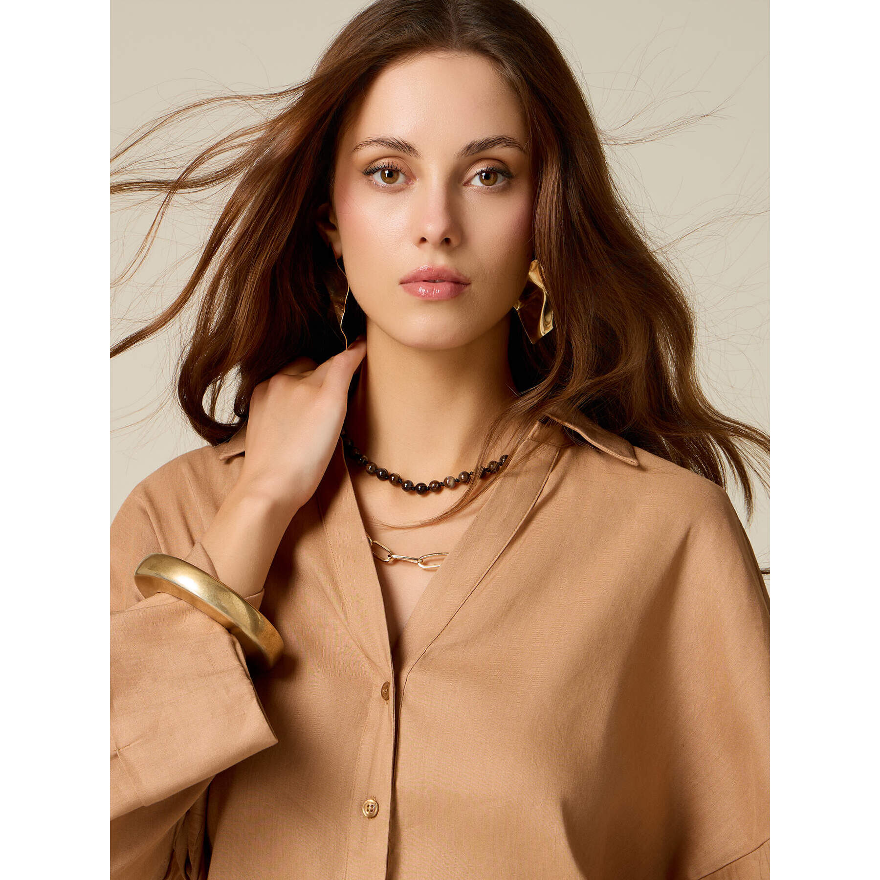 Oltre - Camicia boxy misto lino - Beige