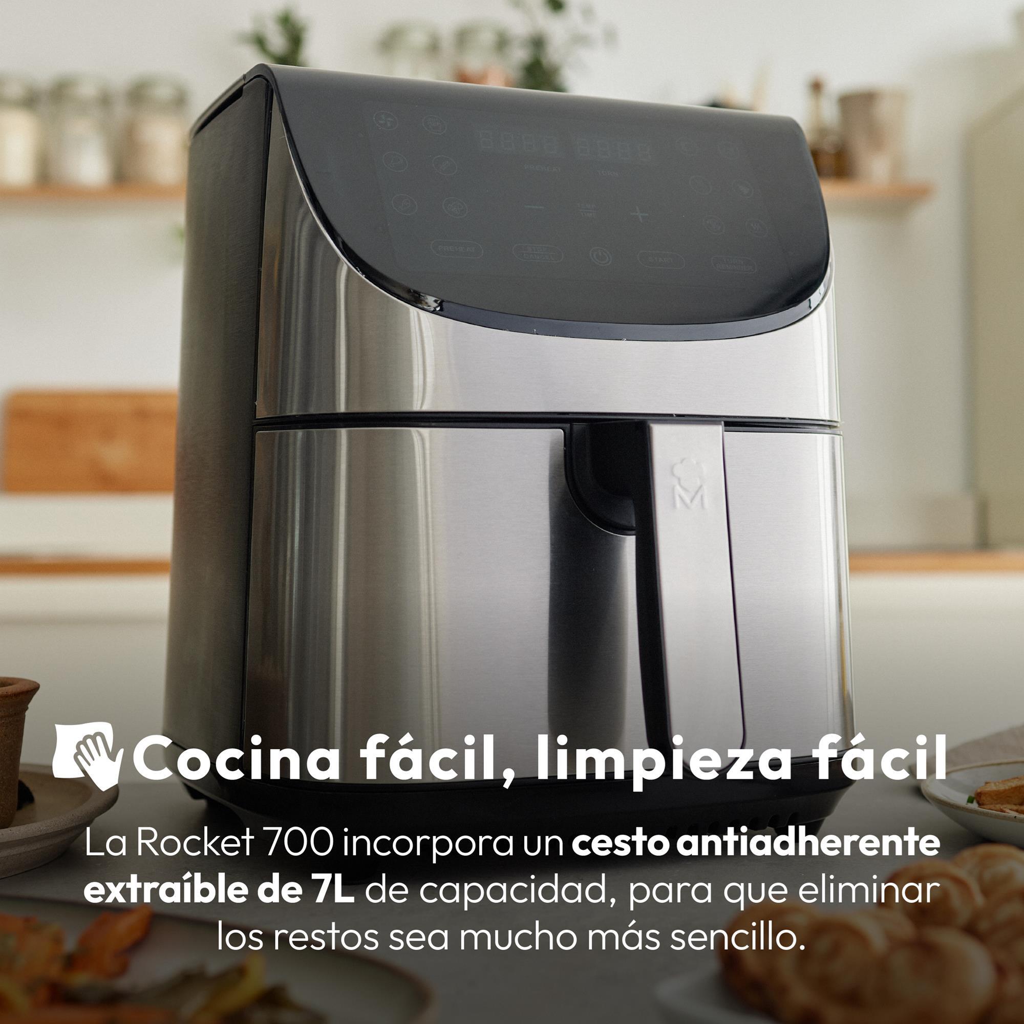 MasterPro ROCKET 700 - Freidora de Aire 1800W 7L - 12 Programas - Pantalla LED Táctil - Temperatura Ajustable - Recetario Online - Fácil Limpieza