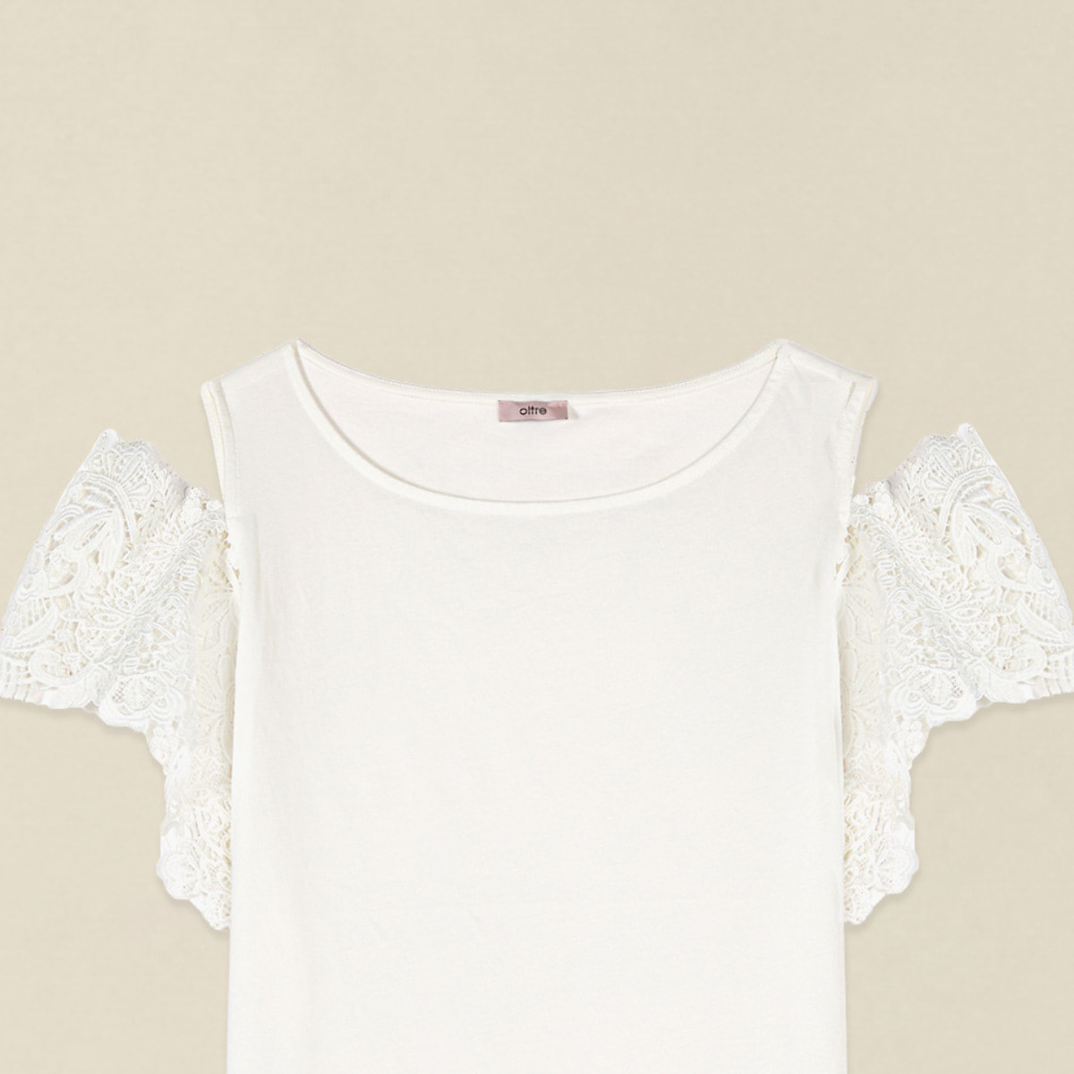 Oltre - T-shirt con maniche in pizzo e cut-out - Bianco