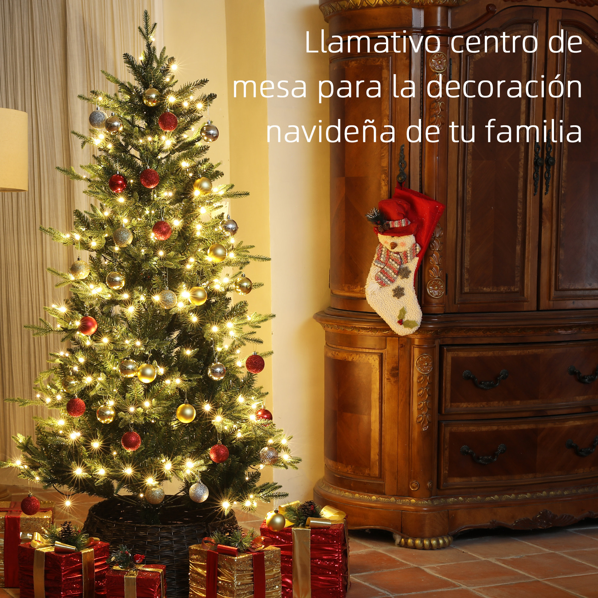 Árbol de Navidad 180 cm Árbol de Navidad Artificial con 350 Luces LED 726 Ramas y Soporte de Acero Árbol Navideño para Salón Interior Verde