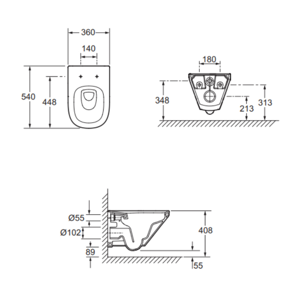 Pack WC suspendu sans bride Modern Life + abattant + bâti-support + plaque rectangle chromé