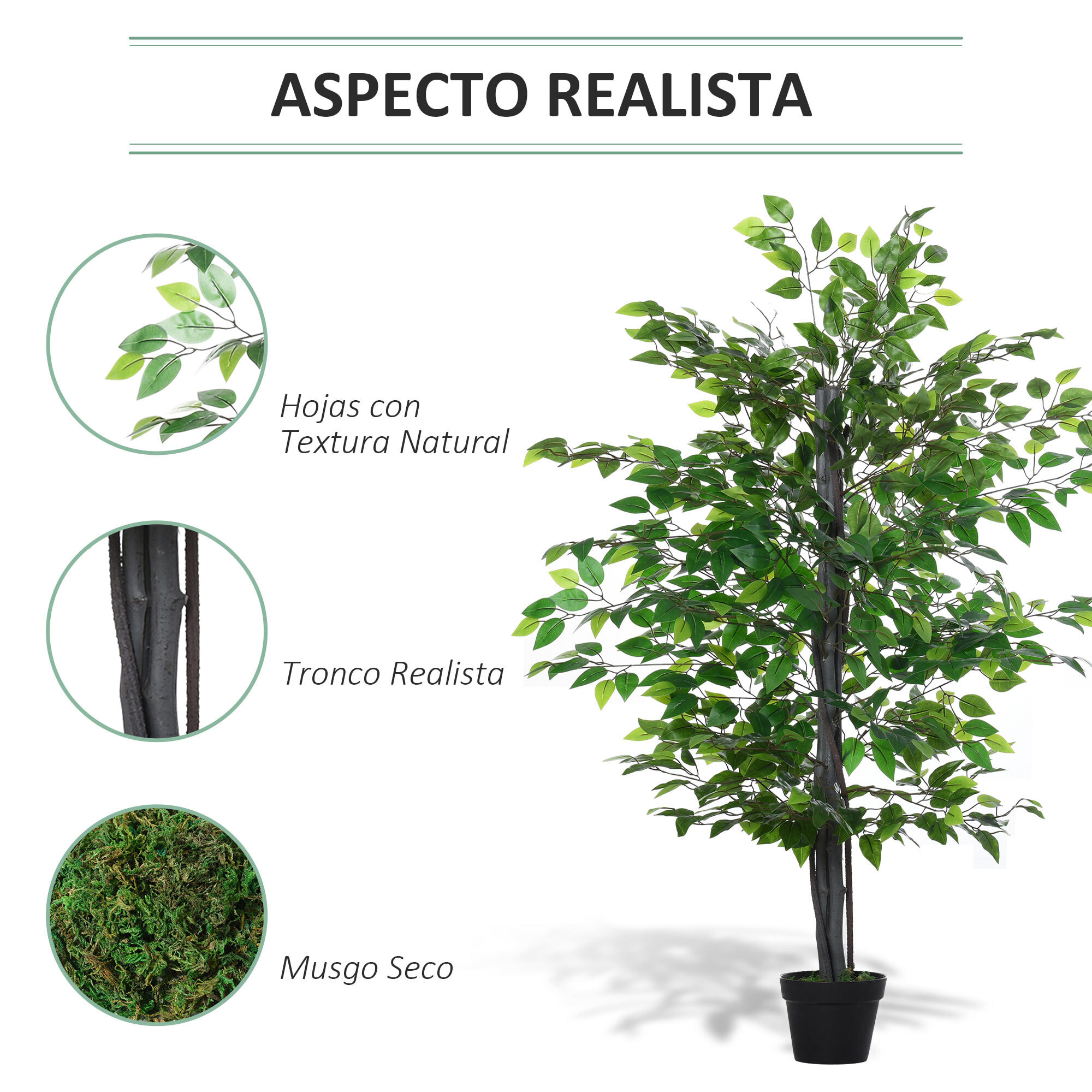 árbol de Ficus Artificial de 145 cm de Altura con Maceta Interiores y Exteriores