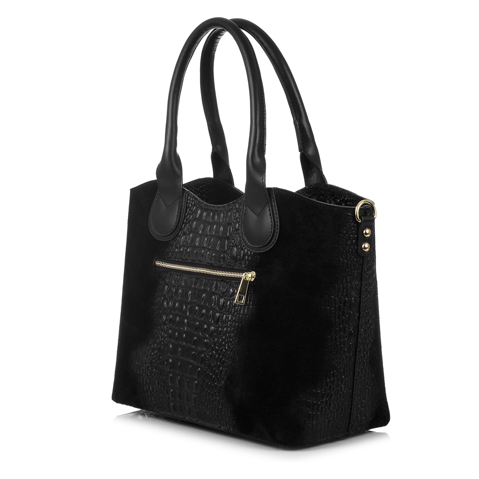 FIRENZE ARTEGIANI Borsa tote Adelfia da donna. Ruga in Coccodrillo Incisa in Vera Pelle Scamosciata Made in Italy 36x17x27 Cm. Colore nero