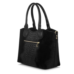 FIRENZE ARTEGIANI Borsa tote Adelfia da donna. Ruga in Coccodrillo Incisa in Vera Pelle Scamosciata Made in Italy 36x17x27 Cm. Colore nero