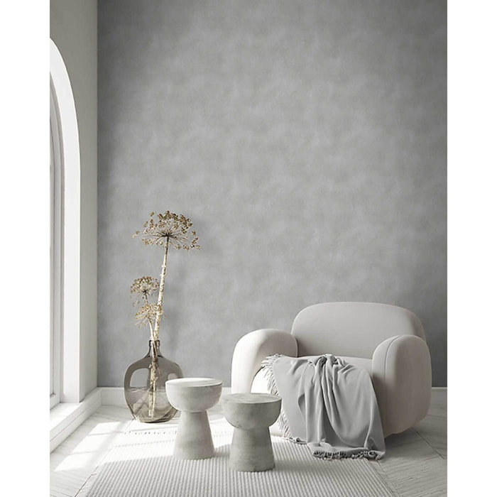 Papier peint uni effet patine gris argent
