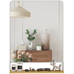 Miroir mural 80 x 60 cm avec étagère bois cadre en métal noir