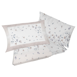 Completo letto pea flower beige 100% cotone