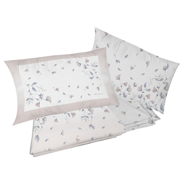 Completo letto pea flower beige 100% cotone