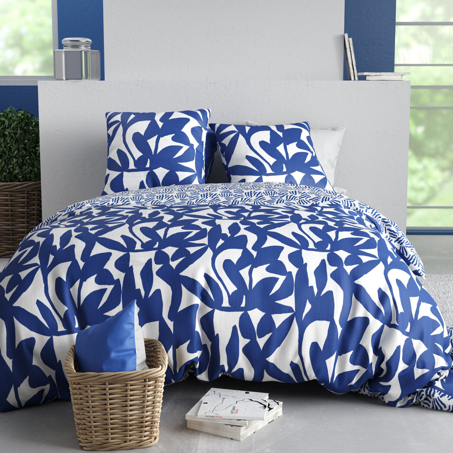 Parure housse de couette imprimé 100% coton - nereide - blanc