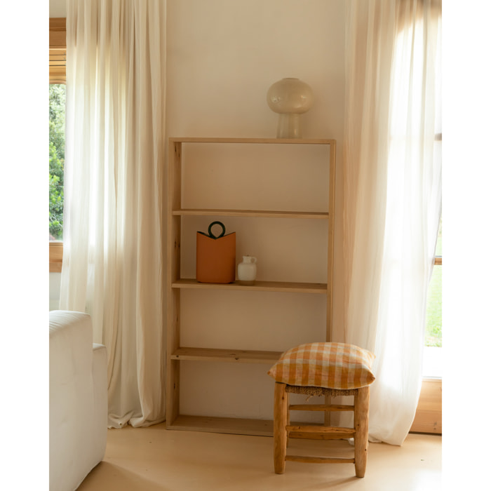 Estantería de madera maciza tono roble medio con 3 estantes Alto: 146 Largo: 80 Ancho: 20