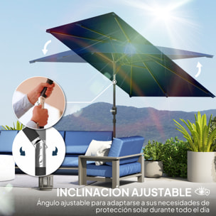 Sombrilla de Terraza Exterior, 198x294 cm, Parasol de Terraza Exterior con Ángulo Ajustable, Manivela, Mástil de Aluminio Desmontable y Anti-UV, Sombrilla para Jardín, Patio, Azul Marino
