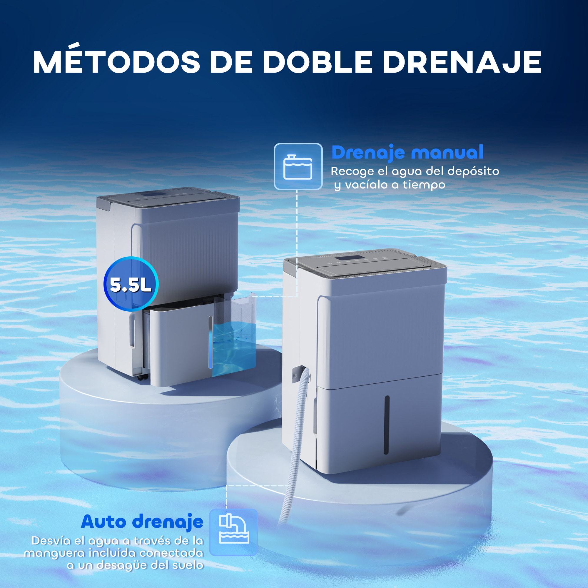 Deshumidificador 35L/día Depósito de Agua 5,5L Deshumidificador Eléctrico con Pantalla LED Temporizador 24 H Bloqueo Infantil y Drenaje Continuo hasta 40-100Ã£Å½Â¡ Blanco