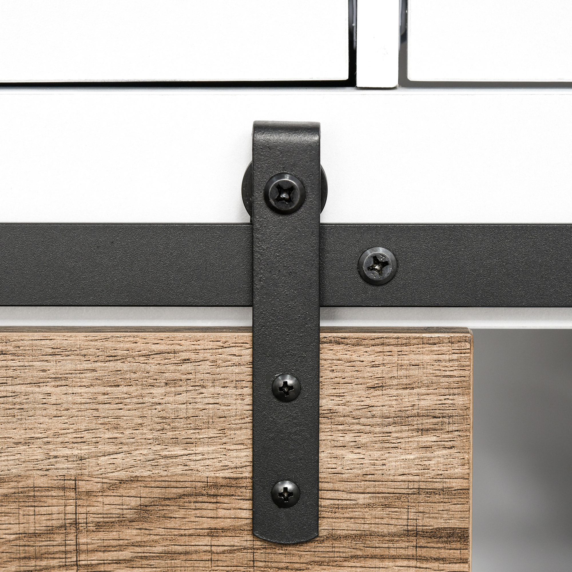 Aparador Armario de Cocina Aparador de Cocina Mueble Botellero para 6 Botellas con Puerta Corredera de Granero y 2 Cajones Estilo Rústico para Salón Comedor 80x39x86 cm Blanco y Natural