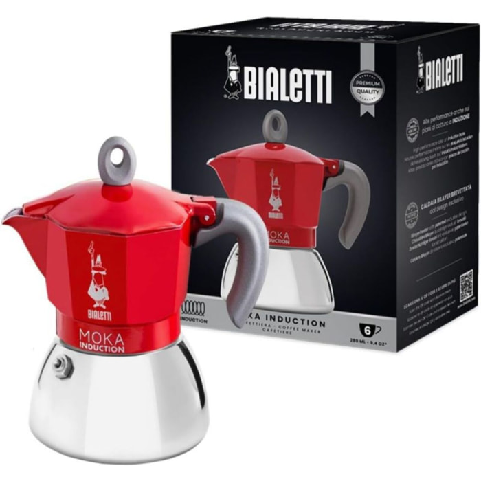 Cafetière italienne BIALETTI dont induction Moka Rouge - capacité 6 tasses